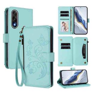For OnePlus Nord 5 5G / Ace 5 Ultra Butterfly Love Flower Multi-card Zipper Wallet Leather Phone Case(Mint Green)