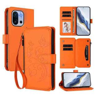 For OnePlus 13T Butterfly Love Flower Multi-card Zipper Wallet Leather Phone Case(Orange)