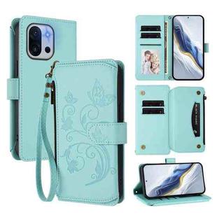 For OnePlus 13T Butterfly Love Flower Multi-card Zipper Wallet Leather Phone Case(Mint Green)