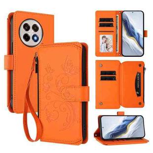 For OnePlus 13R 5G / Ace 5 / 5 Pro Butterfly Love Flower Multi-card Zipper Wallet Leather Phone Case(Orange)