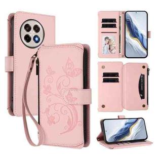 For OnePlus 13R 5G / Ace 5 / 5 Pro Butterfly Love Flower Multi-card Zipper Wallet Leather Phone Case(Pink)