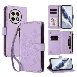 For OnePlus 13R 5G / Ace 5 / 5 Pro Butterfly Love Flower Multi-card Zipper Wallet Leather Phone Case(Light Purple)