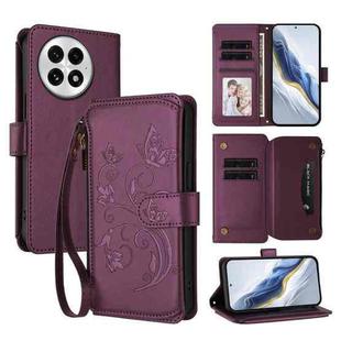 For OnePlus 13 Butterfly Love Flower Multi-card Zipper Wallet Leather Phone Case(Dark Purple)