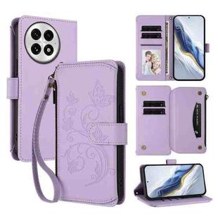 For OnePlus 13 Butterfly Love Flower Multi-card Zipper Wallet Leather Phone Case(Light Purple)