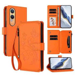 For OnePlus Nord CE4 Lite 5G Butterfly Love Flower Multi-card Zipper Wallet Leather Phone Case(Orange)