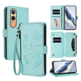 For OnePlus Nord CE4 Lite 5G Butterfly Love Flower Multi-card Zipper Wallet Leather Phone Case(Mint Green)