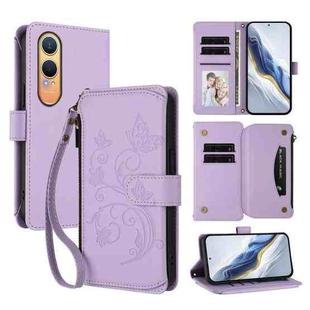 For OnePlus Nord CE4 Lite 5G Butterfly Love Flower Multi-card Zipper Wallet Leather Phone Case(Light Purple)