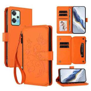 For OnePlus Nord 2 Lite 5G / CE 2 Lite Butterfly Love Flower Multi-card Zipper Wallet Leather Phone Case(Orange)