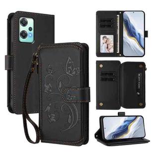 For OnePlus Nord 2 Lite 5G / CE 2 Lite Butterfly Love Flower Multi-card Zipper Wallet Leather Phone Case(Black)