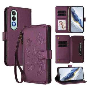 For OnePlus Nord CE4 5G Butterfly Love Flower Multi-card Zipper Wallet Leather Phone Case(Dark Purple)