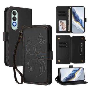 For OnePlus Nord CE4 5G Butterfly Love Flower Multi-card Zipper Wallet Leather Phone Case(Black)