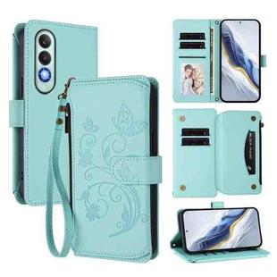 For OnePlus Nord CE4 5G Butterfly Love Flower Multi-card Zipper Wallet Leather Phone Case(Mint Green)