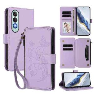 For OnePlus Nord CE4 5G Butterfly Love Flower Multi-card Zipper Wallet Leather Phone Case(Light Purple)