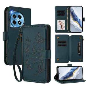 For OnePlus 12R 5G / Ace 3 5G Butterfly Love Flower Multi-card Zipper Wallet Leather Phone Case(Dark Green)
