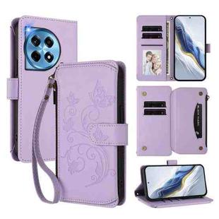 For OnePlus 12 5G Butterfly Love Flower Multi-card Zipper Wallet Leather Phone Case(Light Purple)