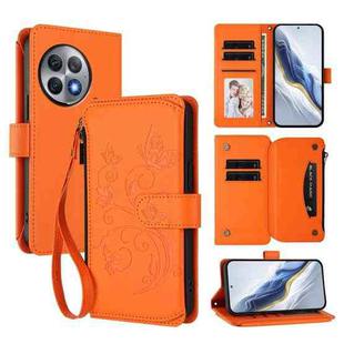 For OnePlus Ace 2 Pro 5G Butterfly Love Flower Multi-card Zipper Wallet Leather Phone Case(Orange)