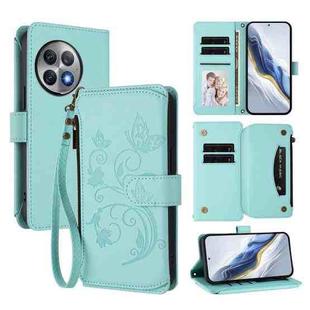 For OnePlus Ace 2 Pro 5G Butterfly Love Flower Multi-card Zipper Wallet Leather Phone Case(Mint Green)