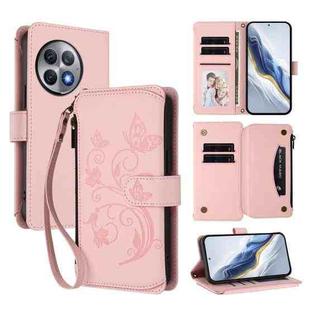 For OnePlus Ace 2 Pro 5G Butterfly Love Flower Multi-card Zipper Wallet Leather Phone Case(Pink)