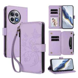 For OnePlus Ace 2 Pro 5G Butterfly Love Flower Multi-card Zipper Wallet Leather Phone Case(Light Purple)