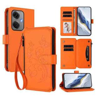 For OnePlus Nord CE3 5G India Butterfly Love Flower Multi-card Zipper Wallet Leather Phone Case(Orange)