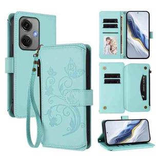 For OnePlus Nord CE3 5G India Butterfly Love Flower Multi-card Zipper Wallet Leather Phone Case(Mint Green)