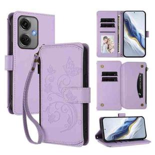 For OnePlus Nord CE3 5G India Butterfly Love Flower Multi-card Zipper Wallet Leather Phone Case(Light Purple)
