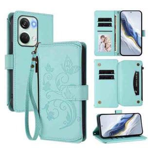 For OnePlus Nord 3 / Ace 2V Butterfly Love Flower Multi-card Zipper Wallet Leather Phone Case(Mint Green)