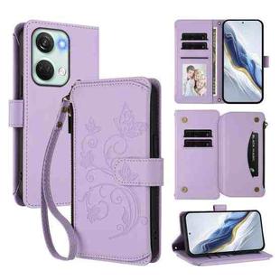 For OnePlus Nord 3 / Ace 2V Butterfly Love Flower Multi-card Zipper Wallet Leather Phone Case(Light Purple)