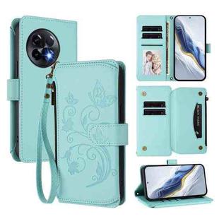 For OnePlus 11R 5G / Ace 2 5G Butterfly Love Flower Multi-card Zipper Wallet Leather Phone Case(Mint Green)