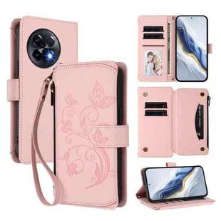 For OnePlus 11R 5G / Ace 2 5G Butterfly Love Flower Multi-card Zipper Wallet Leather Phone Case(Pink)