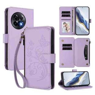 For OnePlus 11R 5G / Ace 2 5G Butterfly Love Flower Multi-card Zipper Wallet Leather Phone Case(Light Purple)