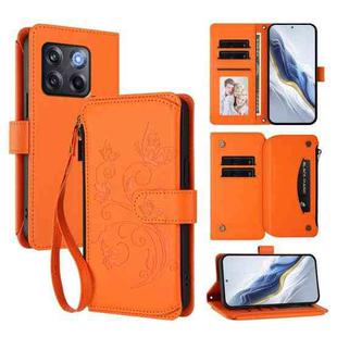 For OnePlus 10T 5G / Ace Pro 5G Butterfly Love Flower Multi-card Zipper Wallet Leather Phone Case(Orange)