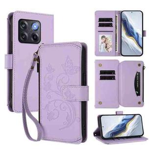For OnePlus 10T 5G / Ace Pro 5G Butterfly Love Flower Multi-card Zipper Wallet Leather Phone Case(Light Purple)