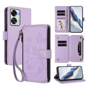 For OnePlus Nord 2T Butterfly Love Flower Multi-card Zipper Wallet Leather Phone Case(Light Purple)