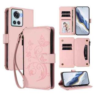 For OnePlus 10R / Ace Butterfly Love Flower Multi-card Zipper Wallet Leather Phone Case(Pink)