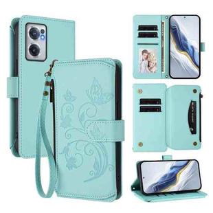For OnePlus Nord CE2 5G Butterfly Love Flower Multi-card Zipper Wallet Leather Phone Case(Mint Green)