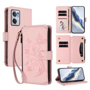 For OnePlus Nord CE2 5G Butterfly Love Flower Multi-card Zipper Wallet Leather Phone Case(Pink)