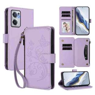 For OnePlus Nord CE2 5G Butterfly Love Flower Multi-card Zipper Wallet Leather Phone Case(Light Purple)