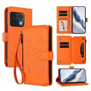 For OnePlus 10 Pro 5G Butterfly Love Flower Multi-card Zipper Wallet Leather Phone Case(Orange)