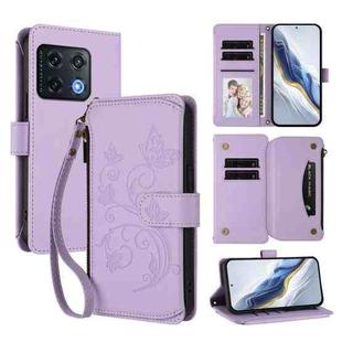 For OnePlus 10 Pro 5G Butterfly Love Flower Multi-card Zipper Wallet Leather Phone Case(Light Purple)