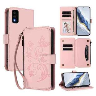 For TCL 30T / T603DL Butterfly Love Flower Multi-card Zipper Wallet Leather Phone Case(Pink)