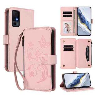 For TCL 40 XL / 40 T / T608DL Butterfly Love Flower Multi-card Zipper Wallet Leather Phone Case(Pink)