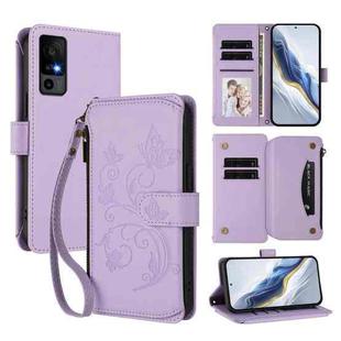 For TCL 40R / Sharp Aquos V6 5G Butterfly Love Flower Multi-card Zipper Wallet Leather Phone Case(Light Purple)