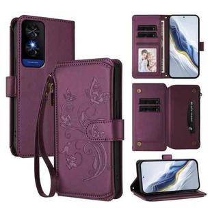 For TCL 50 5G / 50 XE NxtPaper 5G Butterfly Love Flower Multi-card Zipper Wallet Leather Phone Case(Dark Purple)