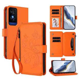 For TCL 50 5G / 50 XE NxtPaper 5G Butterfly Love Flower Multi-card Zipper Wallet Leather Phone Case(Orange)