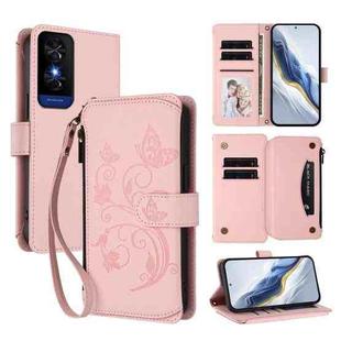 For TCL 50 5G / 50 XE NxtPaper 5G Butterfly Love Flower Multi-card Zipper Wallet Leather Phone Case(Pink)