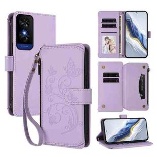 For TCL 50 5G / 50 XE NxtPaper 5G Butterfly Love Flower Multi-card Zipper Wallet Leather Phone Case(Light Purple)