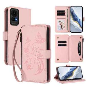 For TCL 50 LE 5G / T510SPP / K23 / K24 Butterfly Love Flower Multi-card Zipper Wallet Leather Phone Case(Pink)