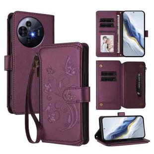 For TCL 50 NxtPaper / 50 Pro NxtPaper 5G Butterfly Love Flower Multi-card Zipper Wallet Leather Phone Case(Dark Purple)