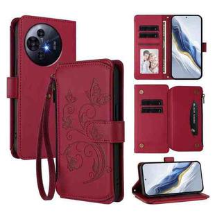 For TCL 50 NxtPaper / 50 Pro NxtPaper 5G Butterfly Love Flower Multi-card Zipper Wallet Leather Phone Case(Wine Red)